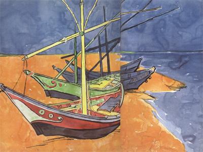 Vincent Van Gogh Boats on the Beach of Saintes-Maries (nn04) France oil painting art